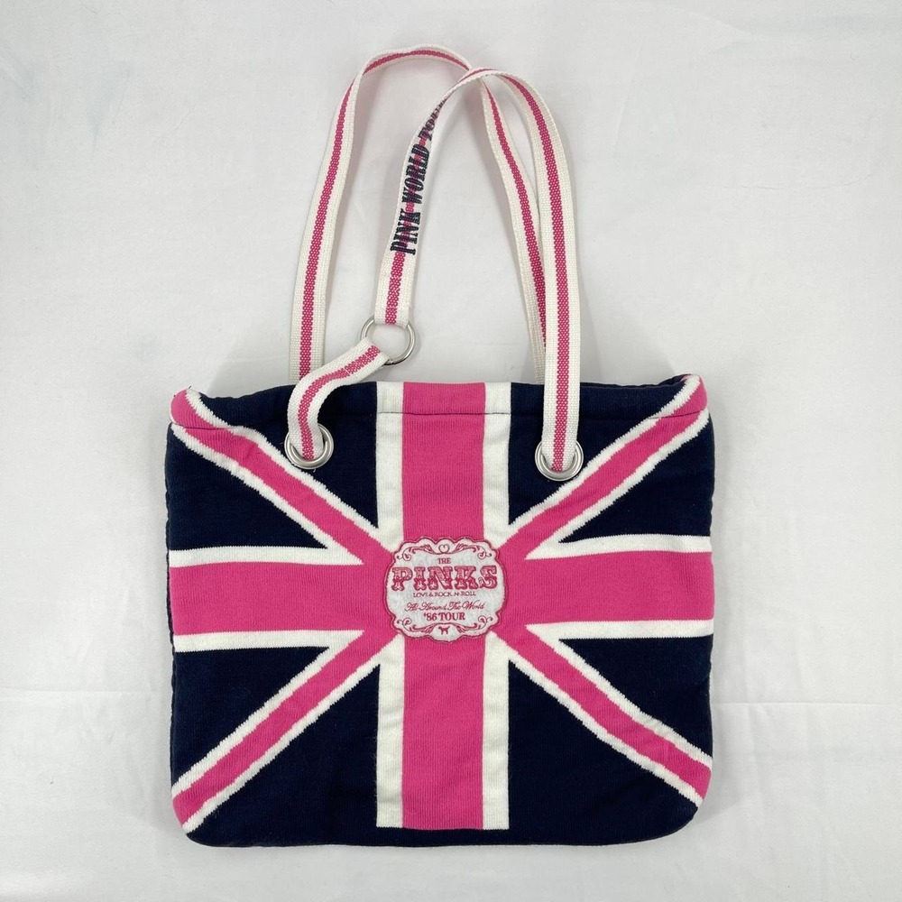 Vintage Y2K Victoria's Secret Pink Tote Bag Union Jack Preppy McBling Rare Purse